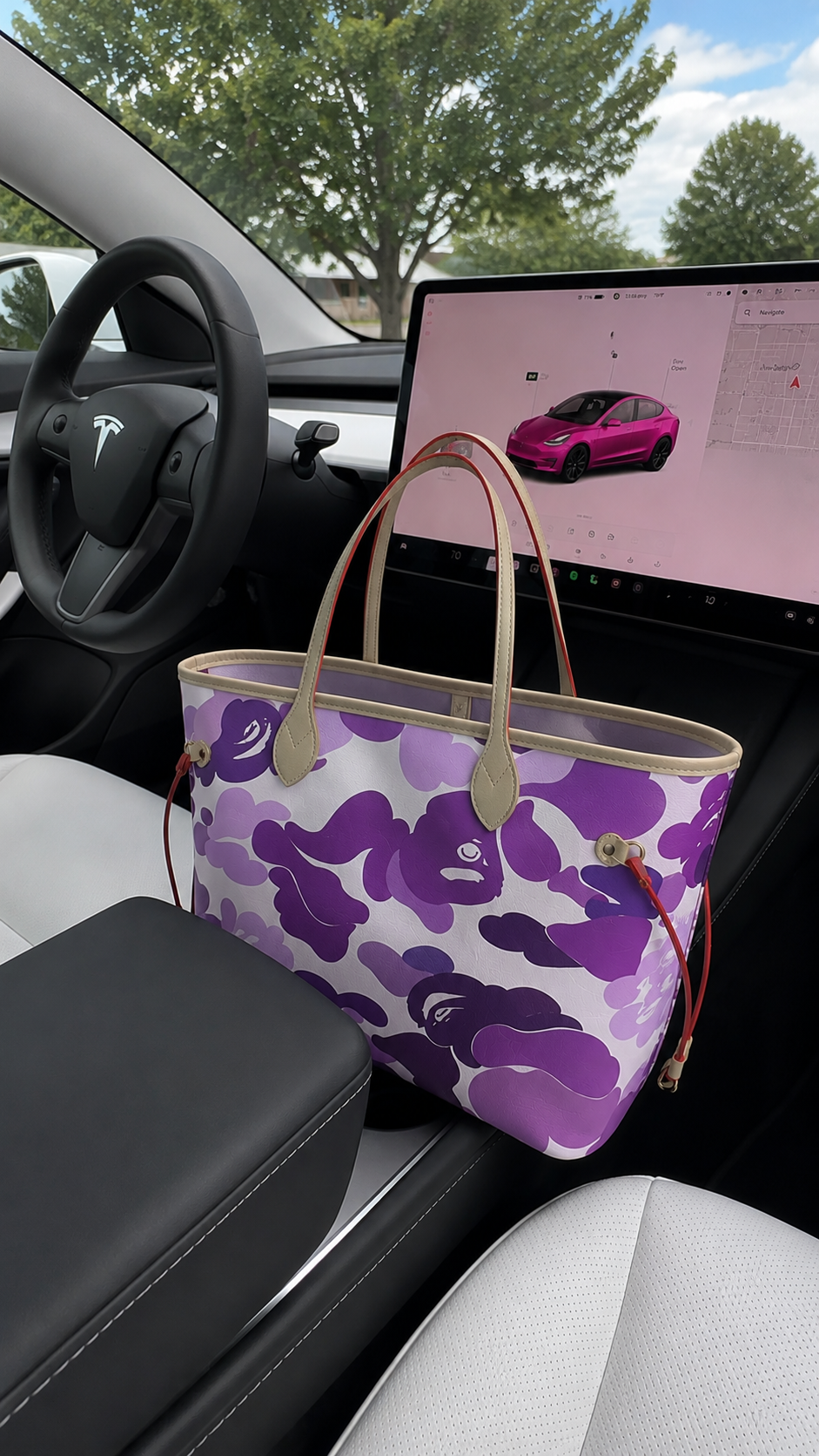 Purple large tote bag