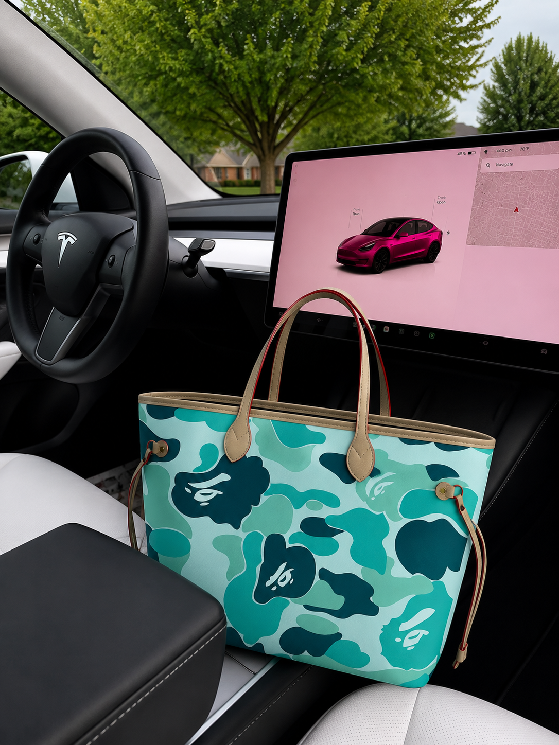 Teal large tote bag